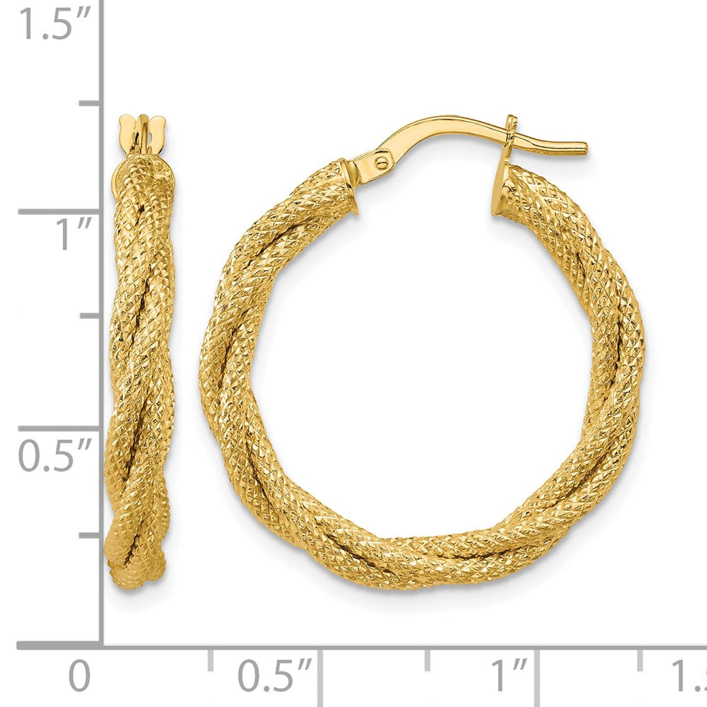 Polished and Textured Twisted Round Hoop Earrings - 2.44g