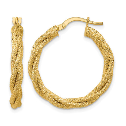 Polished and Textured Twisted Round Hoop Earrings - 2.44g