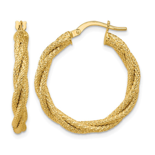 Polished and Textured Twisted Round Hoop Earrings - 2.44g