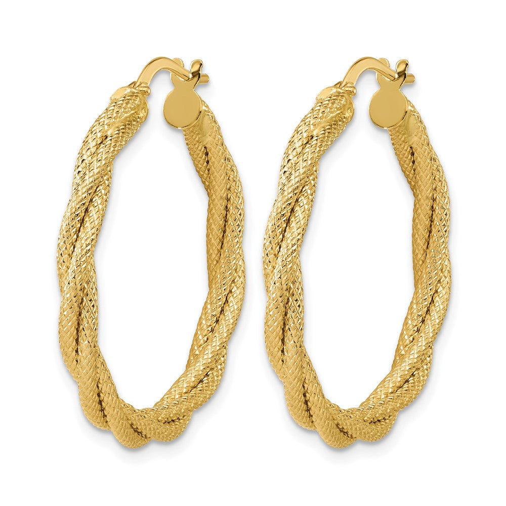 Polished and Textured Twisted Round Hoop Earrings - 2.85g