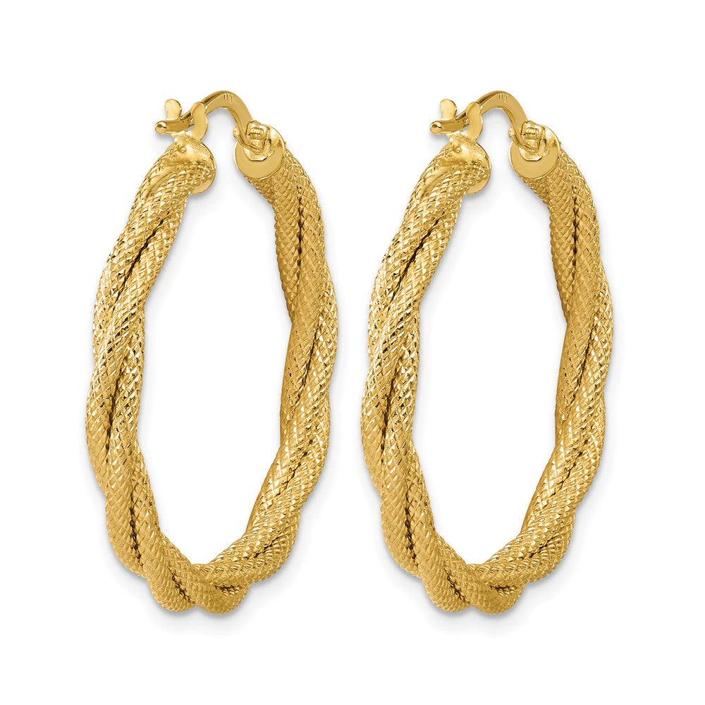 Polished and Textured Twisted Round Hoop Earrings - 2.85g