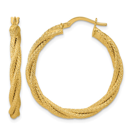 Polished and Textured Twisted Round Hoop Earrings - 2.85g