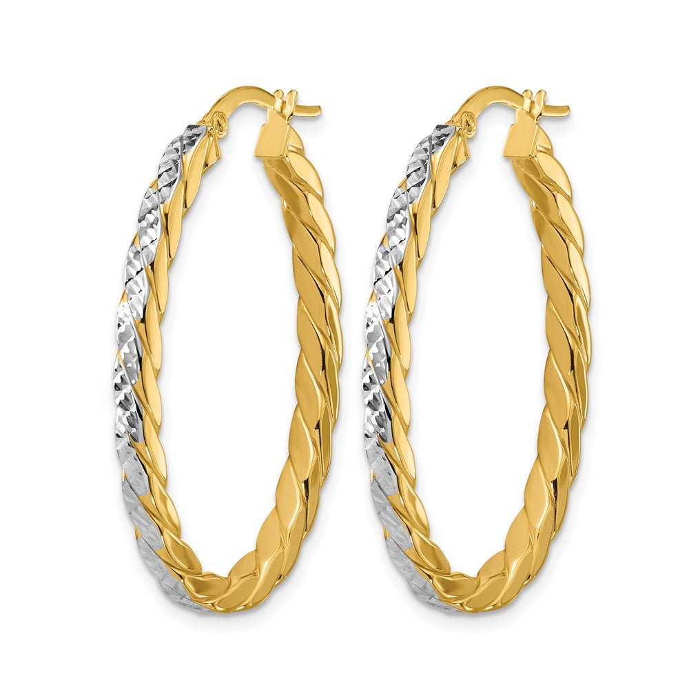 Polished and Dia-Cut Oval Hoop Earrings - 3.06g