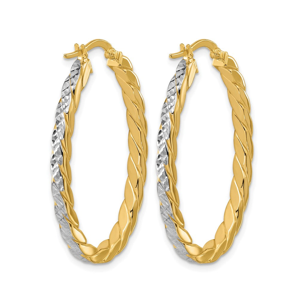 Polished and Dia-Cut Oval Hoop Earrings - 3.06g