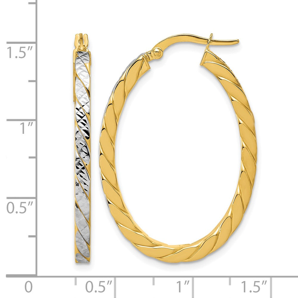 Polished and Dia-Cut Oval Hoop Earrings - 3.06g