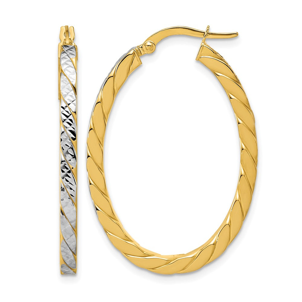 Polished and Dia-Cut Oval Hoop Earrings - 3.06g