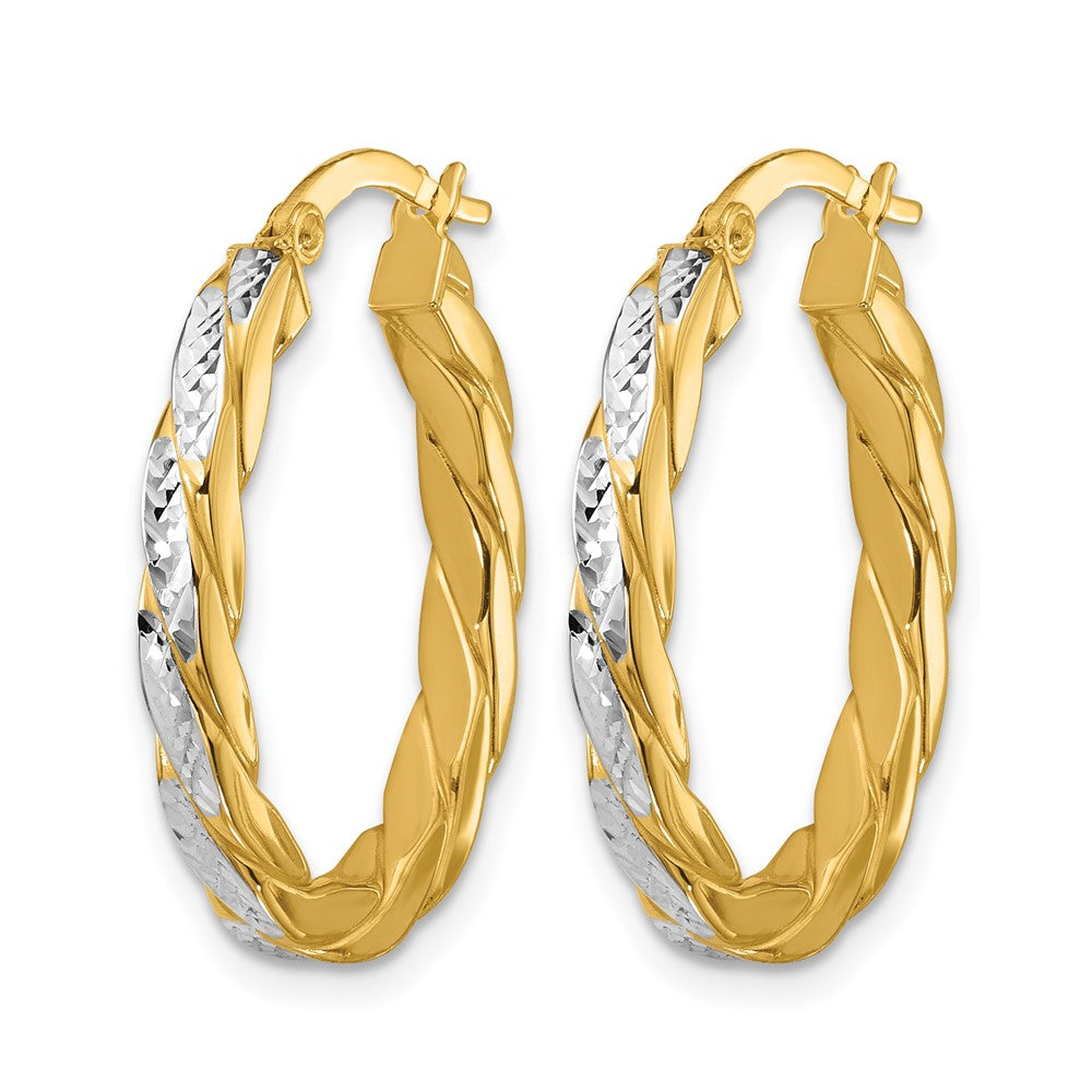 Polished and Dia-Cut Oval Hoop Earrings - 2.14g