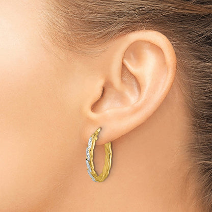 Polished and Dia-Cut Oval Hoop Earrings - 2.14g