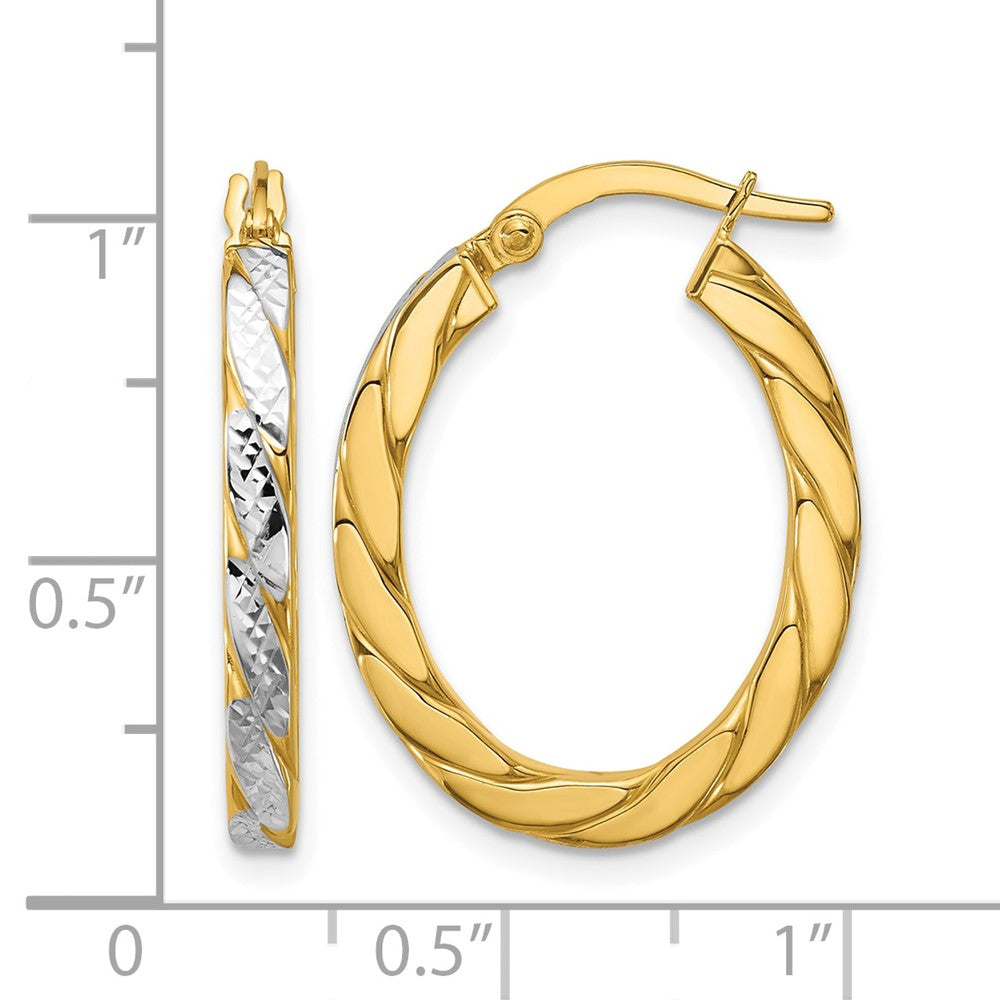 Polished and Dia-Cut Oval Hoop Earrings - 2.14g