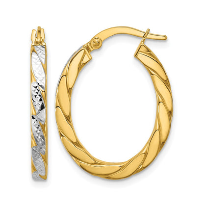 Polished and Dia-Cut Oval Hoop Earrings - 2.14g