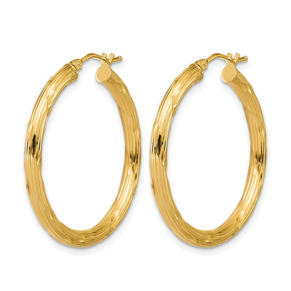 Polished and Grooved Round Hoop Earrings - 2.31g