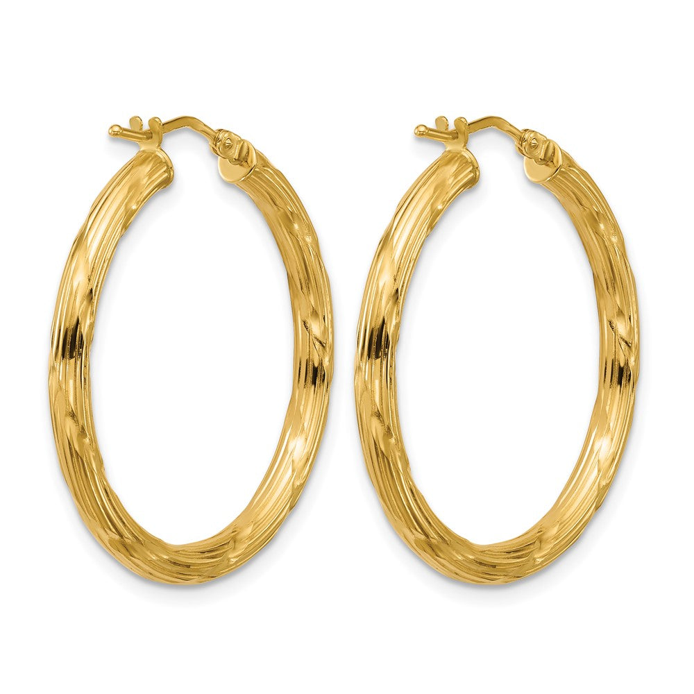 Polished and Grooved Round Hoop Earrings - 2.31g