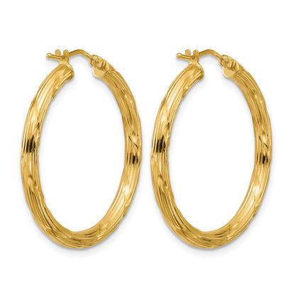 Polished and Grooved Round Hoop Earrings - 2.31g