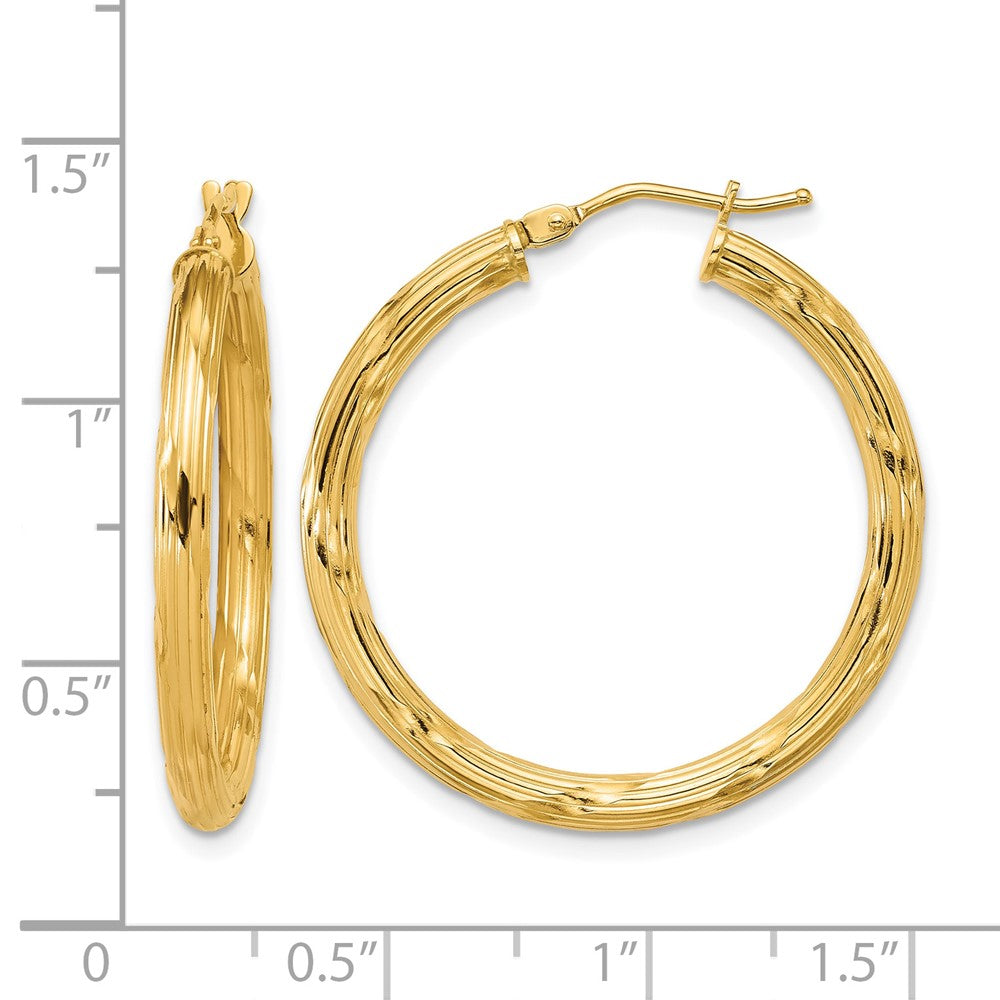 Polished and Grooved Round Hoop Earrings - 2.31g