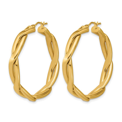 Polished Fancy Twist Round Hoop Earrings - 5.71g