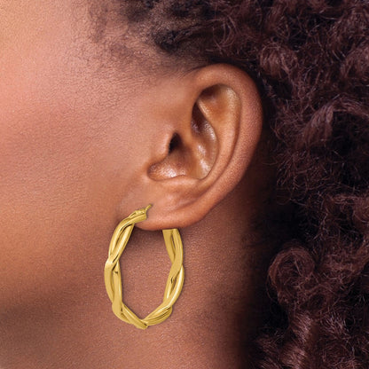 Polished Fancy Twist Round Hoop Earrings - 5.71g