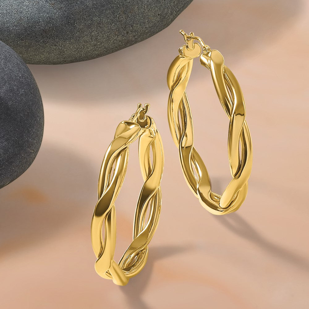 Polished Fancy Twist Round Hoop Earrings - 5.71g
