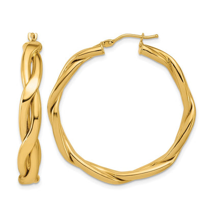 Polished Fancy Twist Round Hoop Earrings - 5.71g
