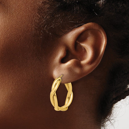 Polished Fancy Twist Round Hoop Earrings - 3.75g
