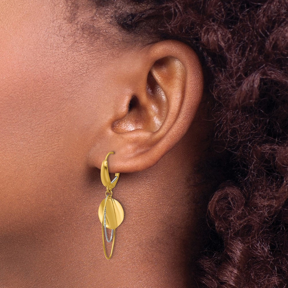 Polished / Dia-cut Dangle Leverback Earrings - 14.5mm
