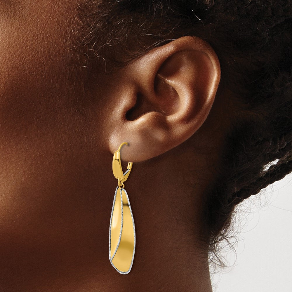 Polished / Dia-cut Dangle Leverback Earrings - 13.8mm