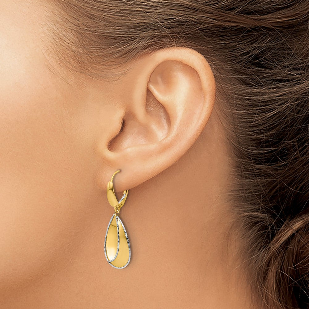 Polished / Dia-cut Dangle Leverback Earrings - 14.8mm