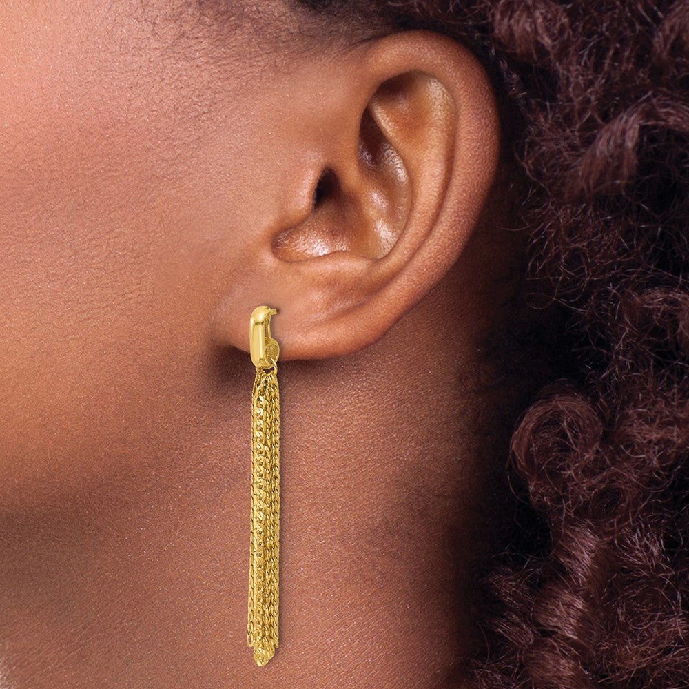 Polished Fancy Curb Link Tassel Post Dangle Earrings