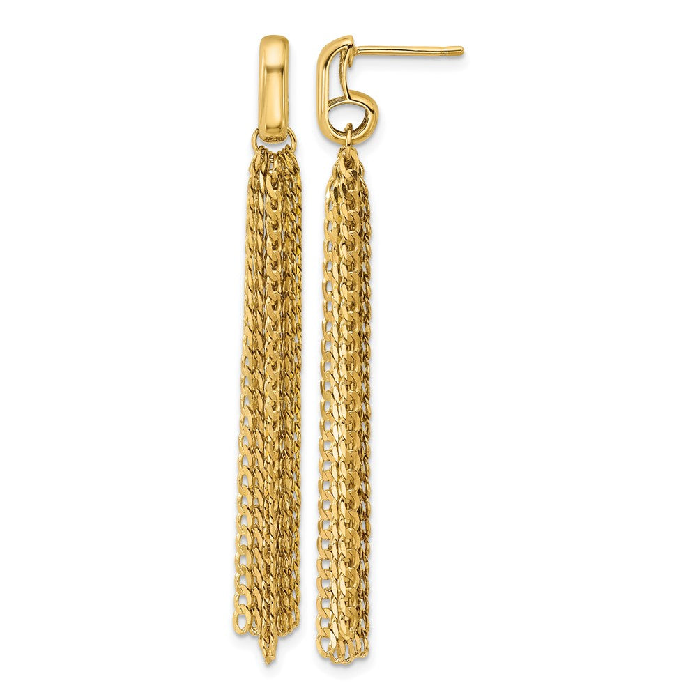 Polished Fancy Curb Link Tassel Post Dangle Earrings
