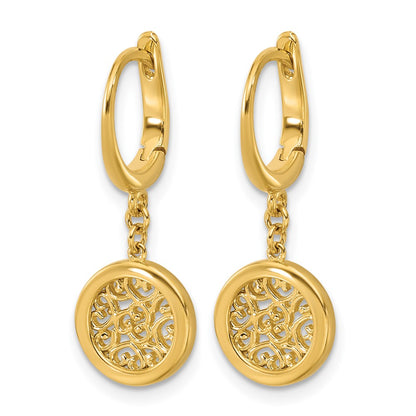 Polished Fancy Filigree Circle Leverback Dangle Earrings
