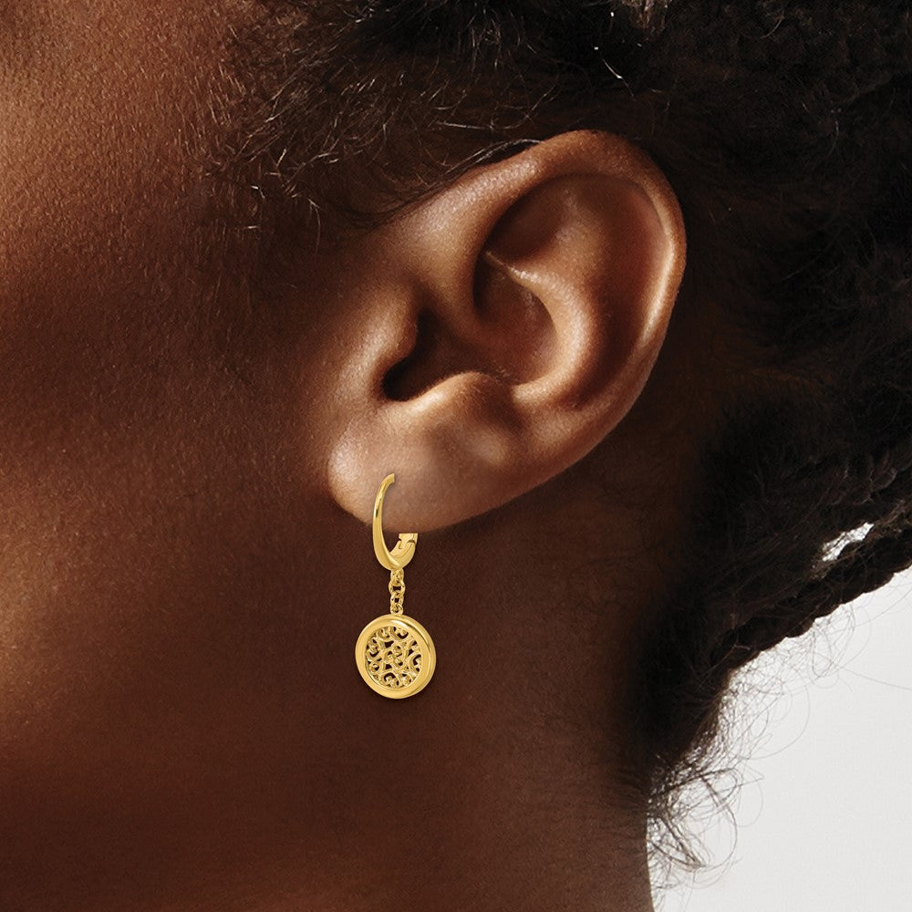Polished Fancy Filigree Circle Leverback Dangle Earrings