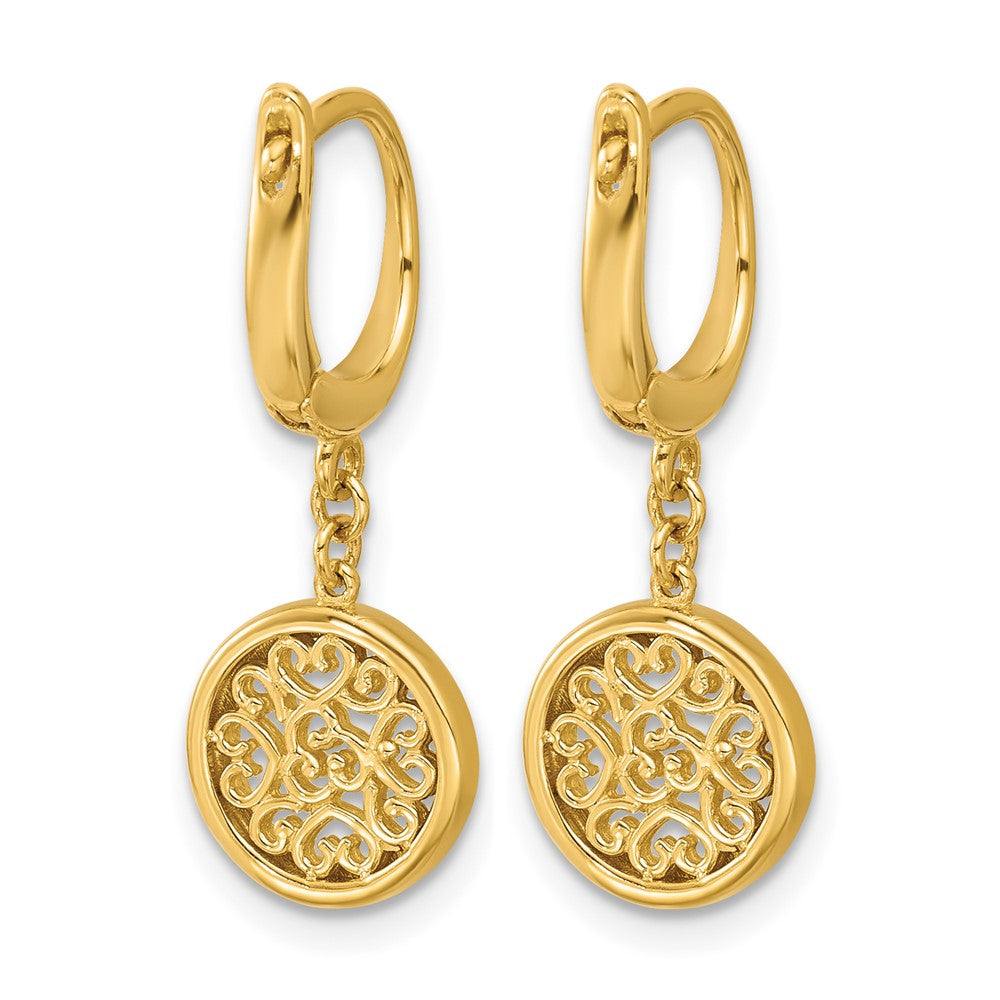 Polished Fancy Filigree Circle Leverback Dangle Earrings