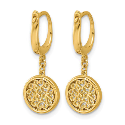 Polished Fancy Filigree Circle Leverback Dangle Earrings