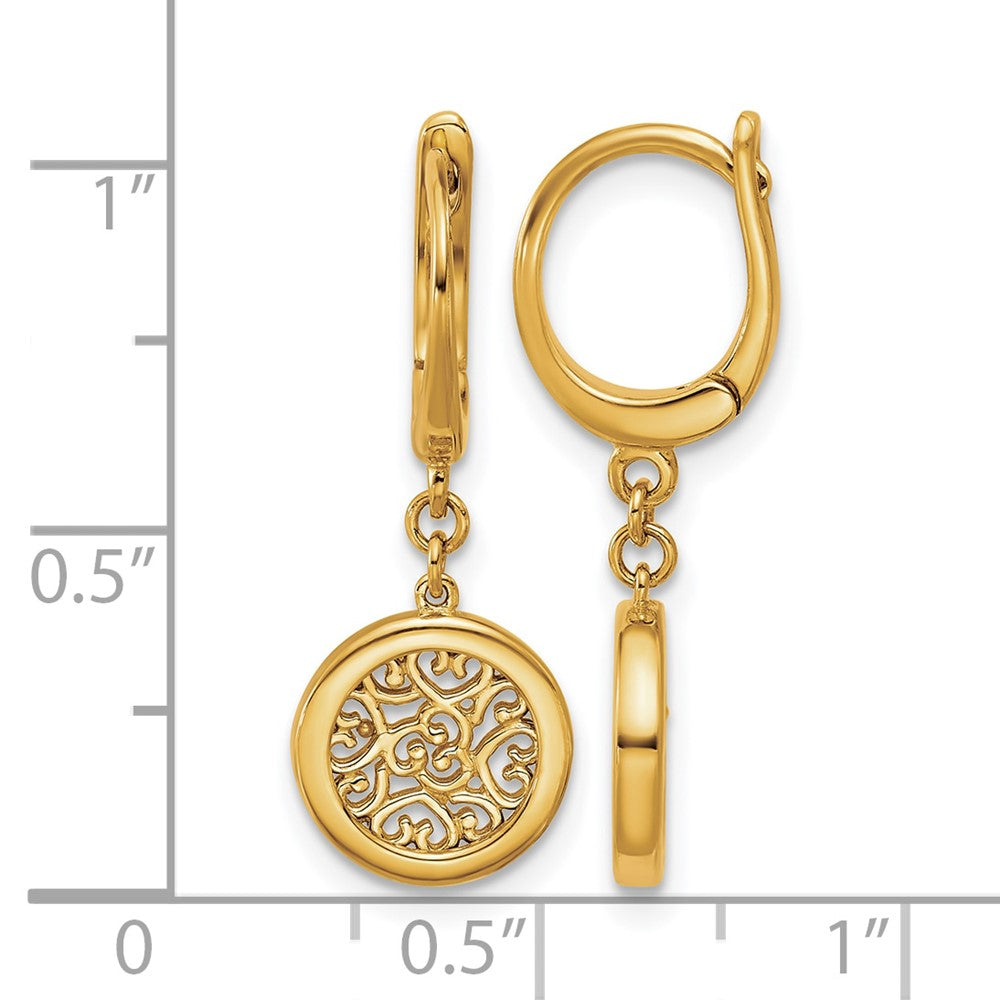 Polished Fancy Filigree Circle Leverback Dangle Earrings