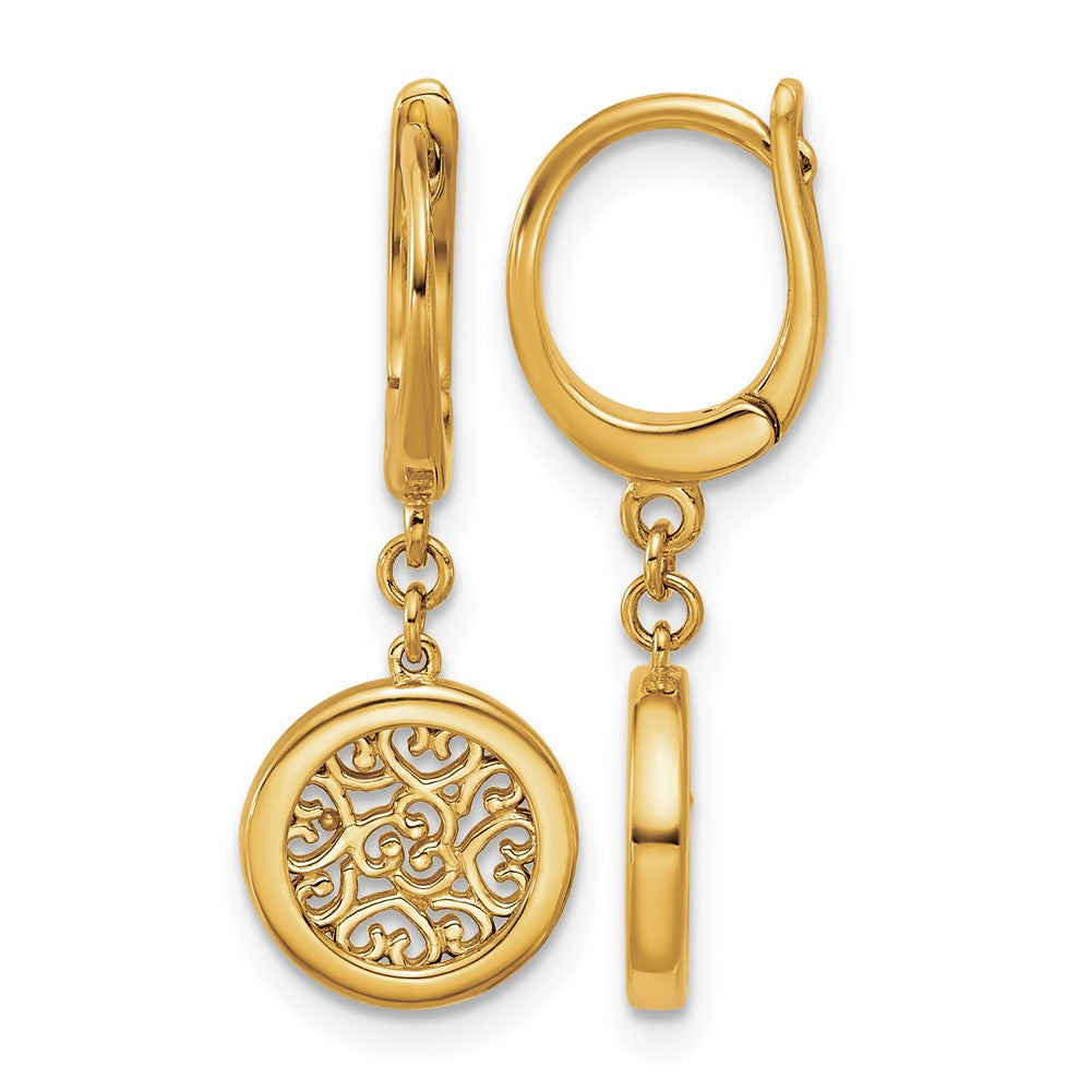 Polished Fancy Filigree Circle Leverback Dangle Earrings