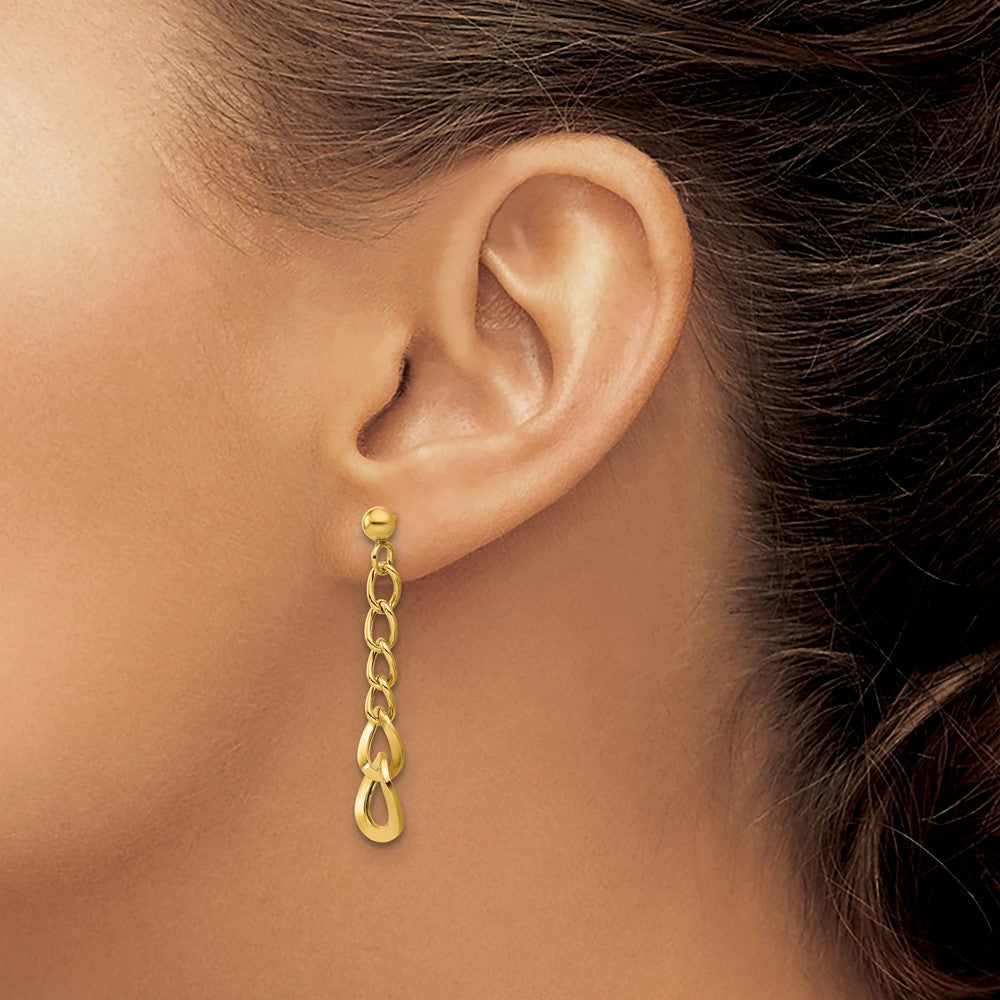 Polished Fancy Curb Link Post Dangle Earrings