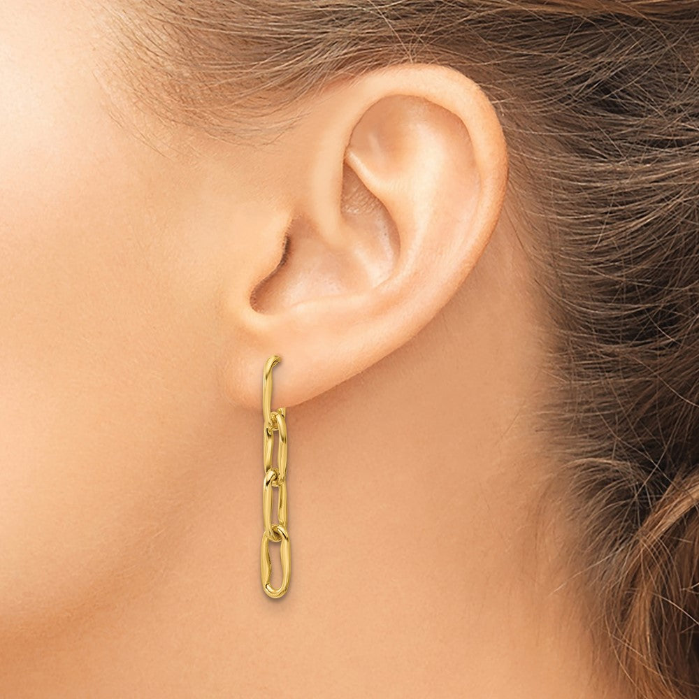Polished Wavy Elongated Oval Link Post Dangle Earrings