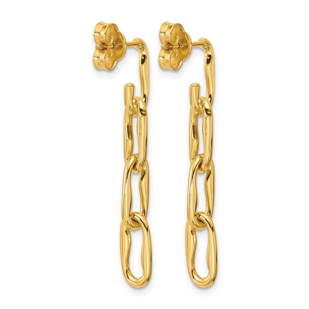Polished Wavy Elongated Oval Link Post Dangle Earrings
