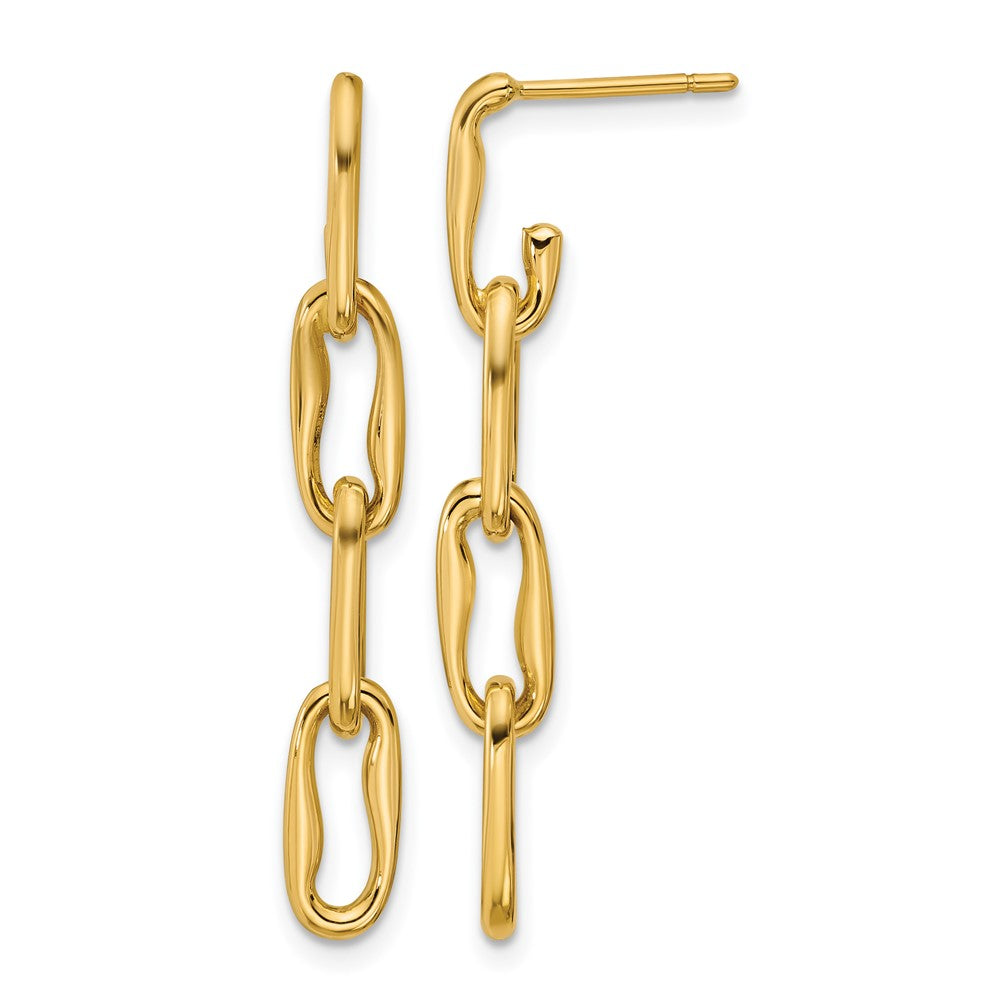 Polished Wavy Elongated Oval Link Post Dangle Earrings