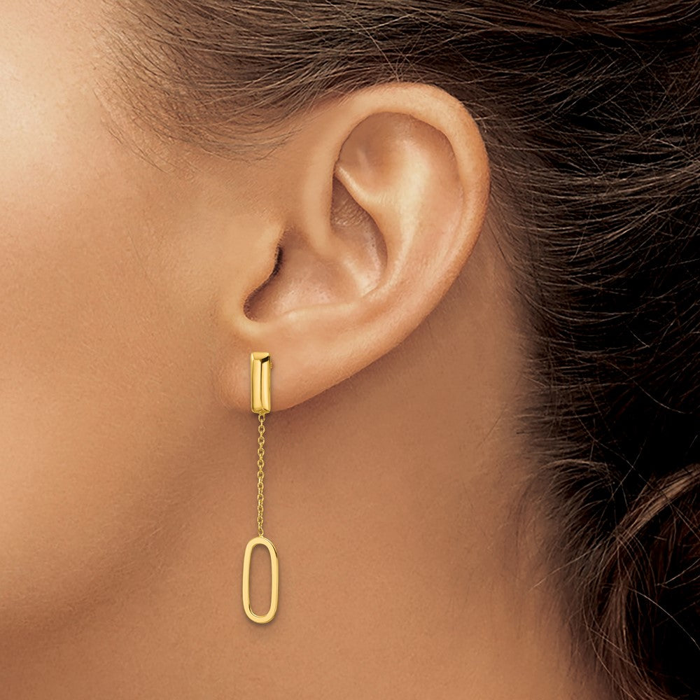 Polished Elongated Oval and Bar Post Dangle Earrings