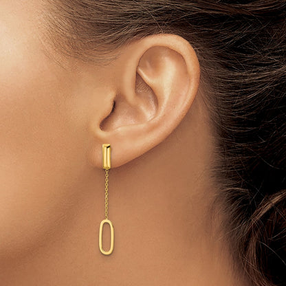 Polished Elongated Oval and Bar Post Dangle Earrings