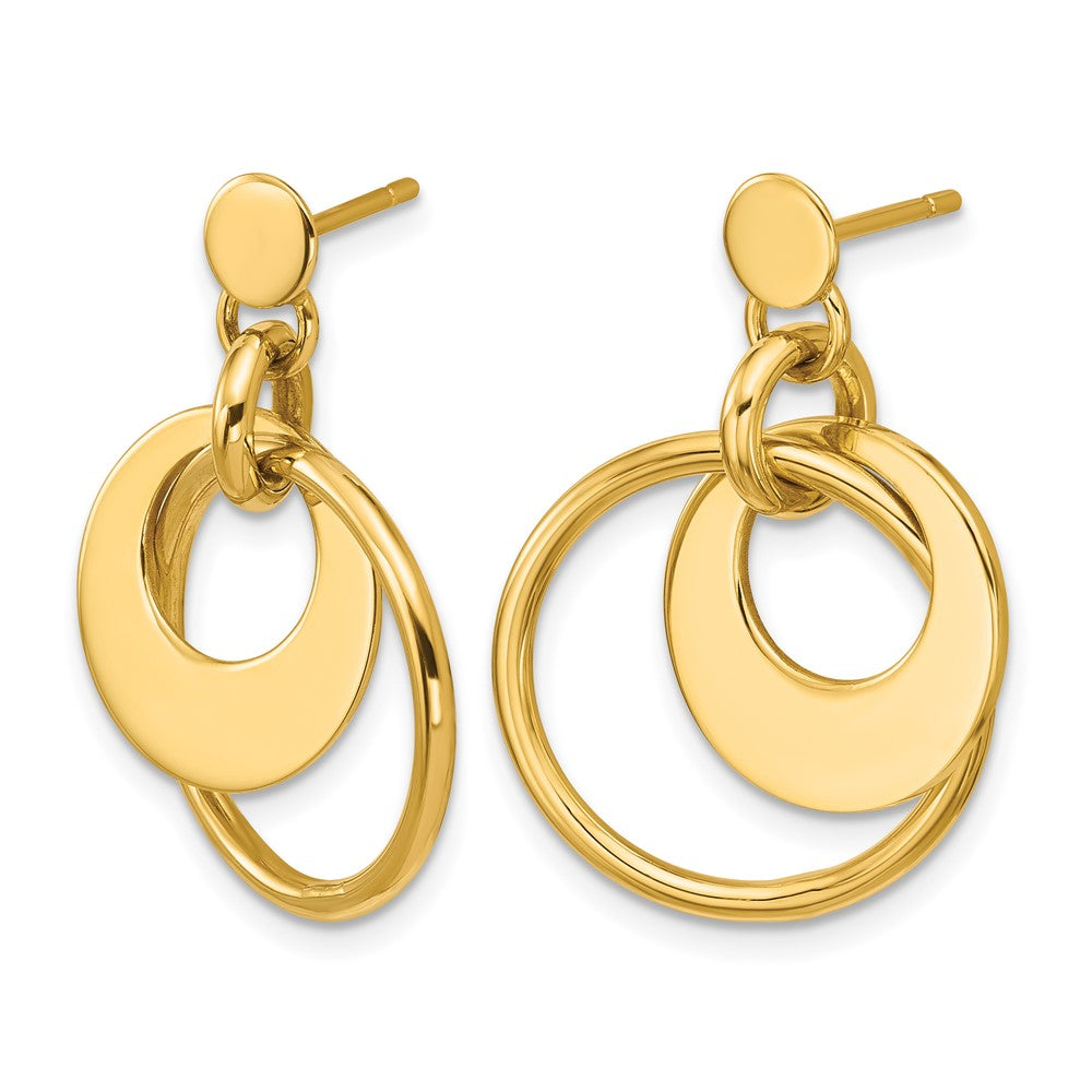 Polished Fancy Double Circle Post Dangle Earrings
