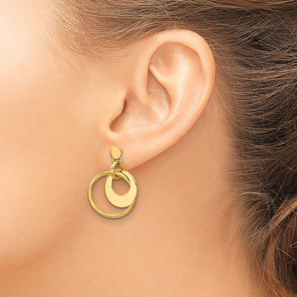 Polished Fancy Double Circle Post Dangle Earrings
