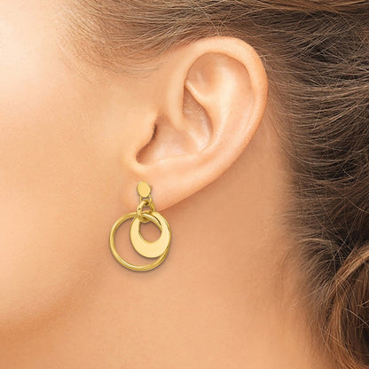 Polished Fancy Double Circle Post Dangle Earrings