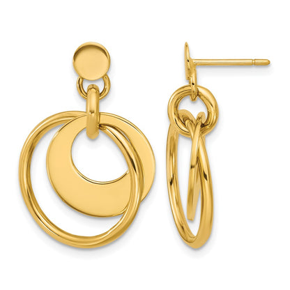 Polished Fancy Double Circle Post Dangle Earrings