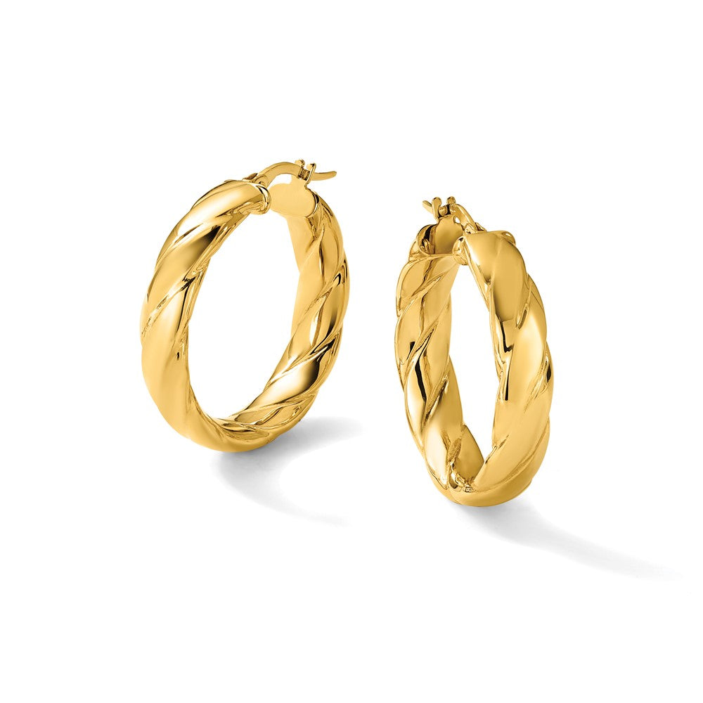 Polished and Grooved Hoop Earrings - 2.65g