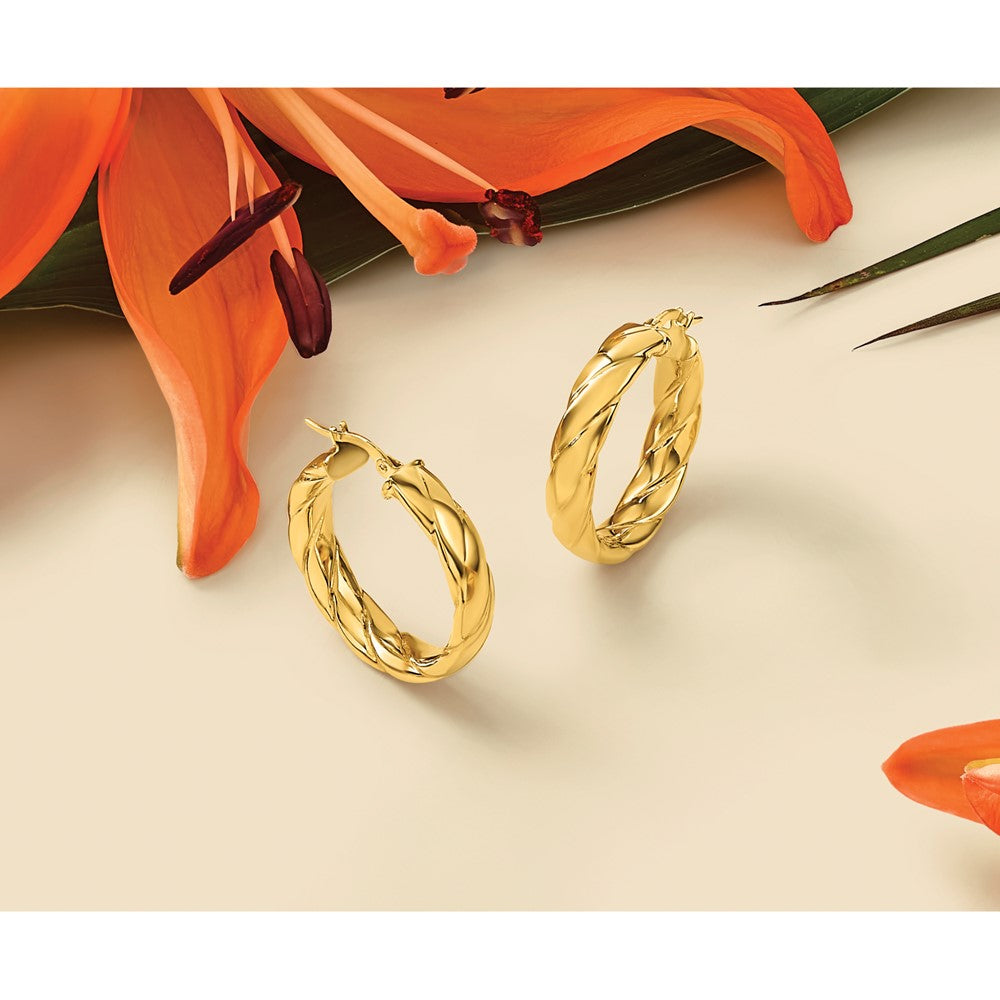 Polished and Grooved Hoop Earrings - 2.65g