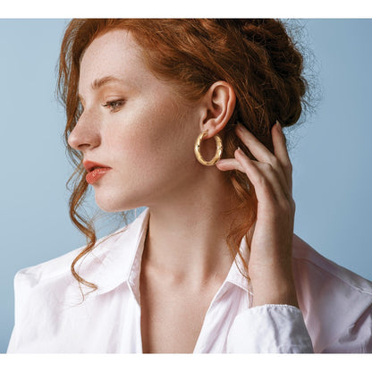 Polished and Grooved Hoop Earrings - 2.65g