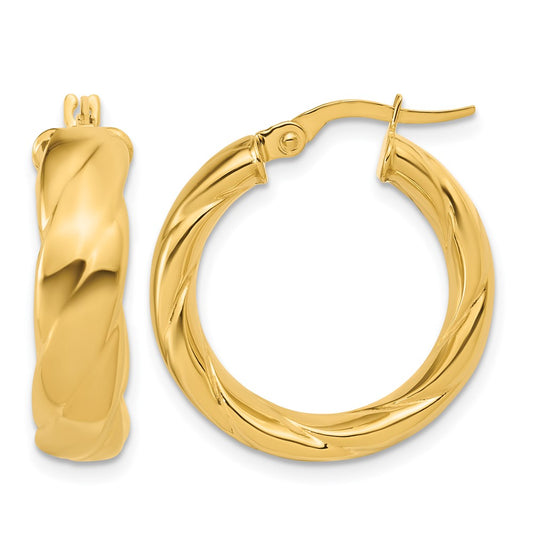 Polished and Grooved Hoop Earrings - 2.65g