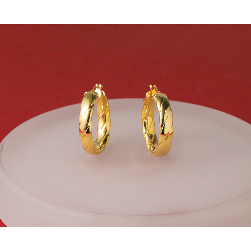 Polished and Grooved Hoop Earrings - 3.22g