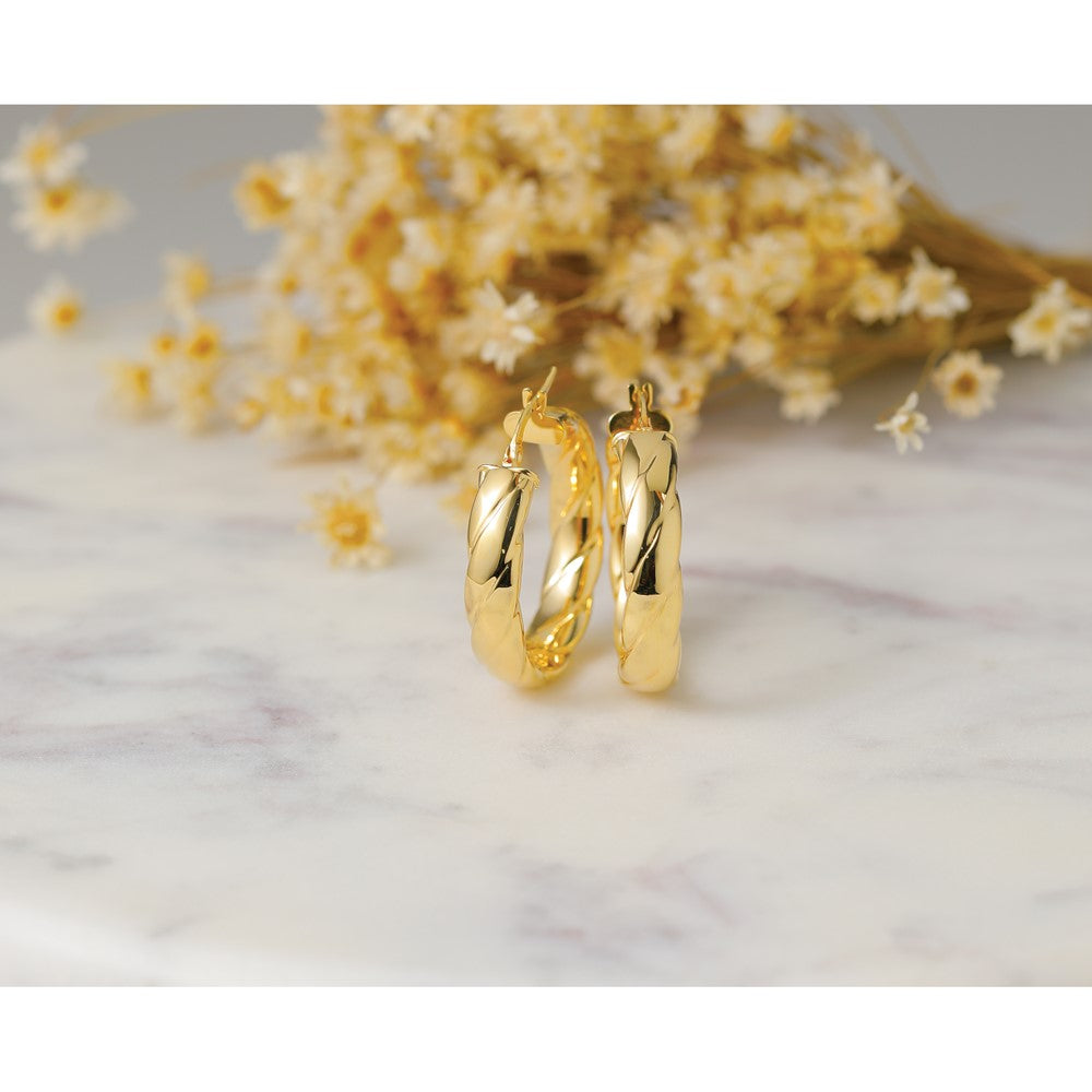 Polished and Grooved Hoop Earrings - 3.22g
